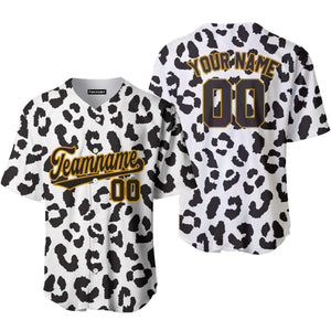 Personalized Black N White Leopard Pattern Baseball Tee Jersey