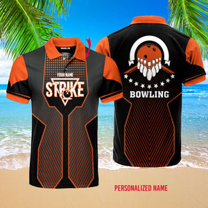 Bowling Strike Orange Black Pins Polo Shirt