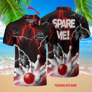 Custom Name Spare Me Bowling Red Light Team Shirt - Personalized Men Polo Shirt