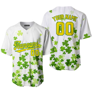 Personalized Lucky Yellow Green Shamrock Patrick Baseball Tee Jersey