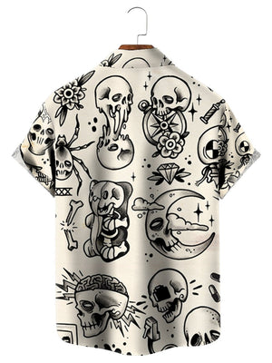 Vintage Skull Print Moon White - Hawaiian Shirt