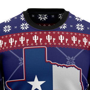 Texas Map Symbols Pattern Dark Blue And Red Ugly Christmas Sweater