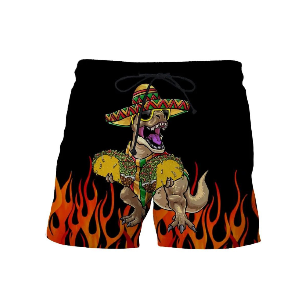 Cinco De Mayo Dinosaur Brings Taco Orange Light Flame - Beach Shorts