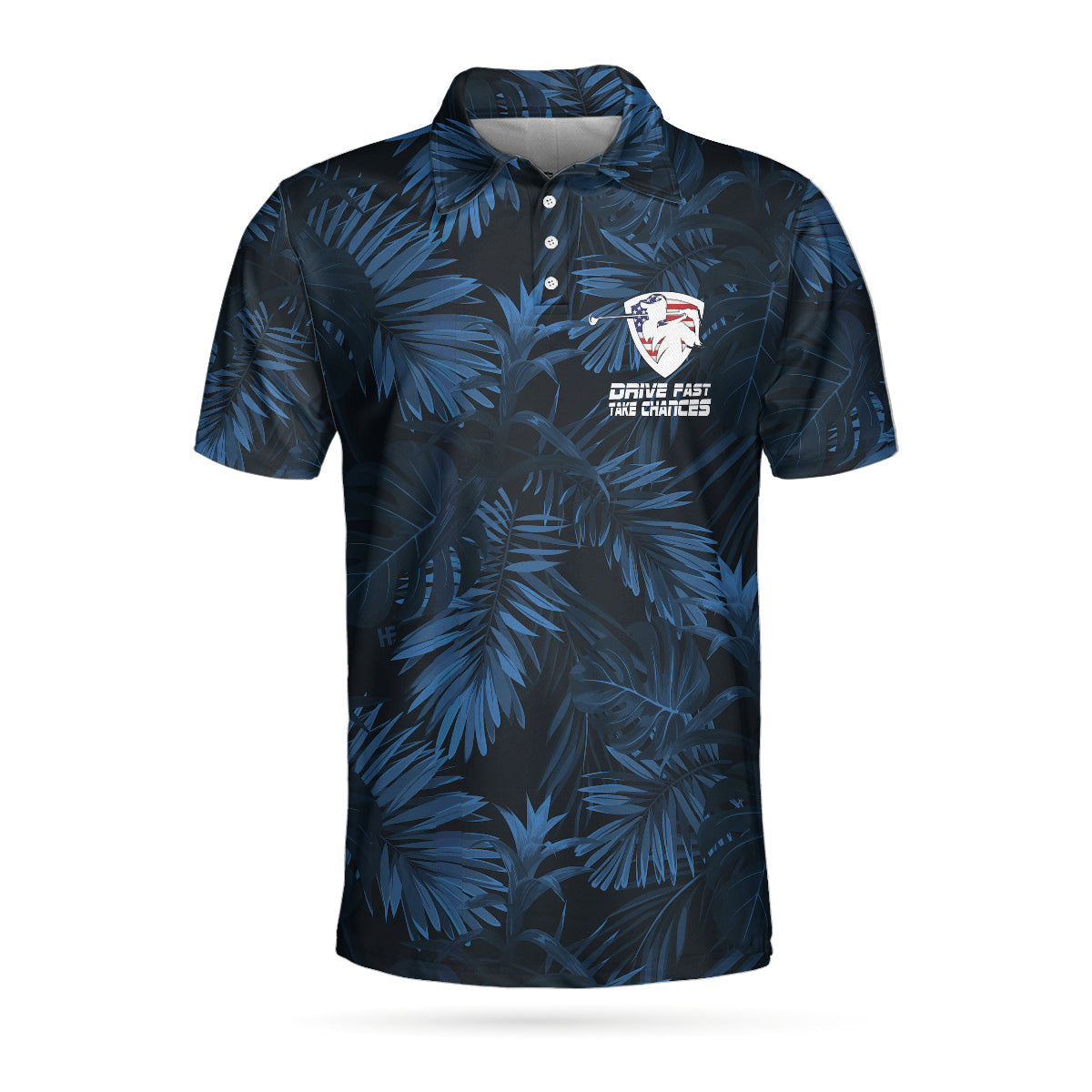 Black And Navy Blue Tropical Pattern Golfing American Flag Best Polo Shirt For Men