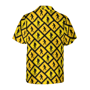 Yellow Square Diamond Pattern Caution Signs Bigfoot - Gift For Men And Women  - Hawaiian Shirt