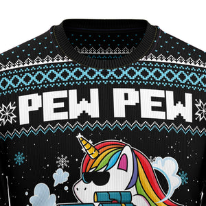 Unicorn Pew Pew Christmas Ugly Sweater