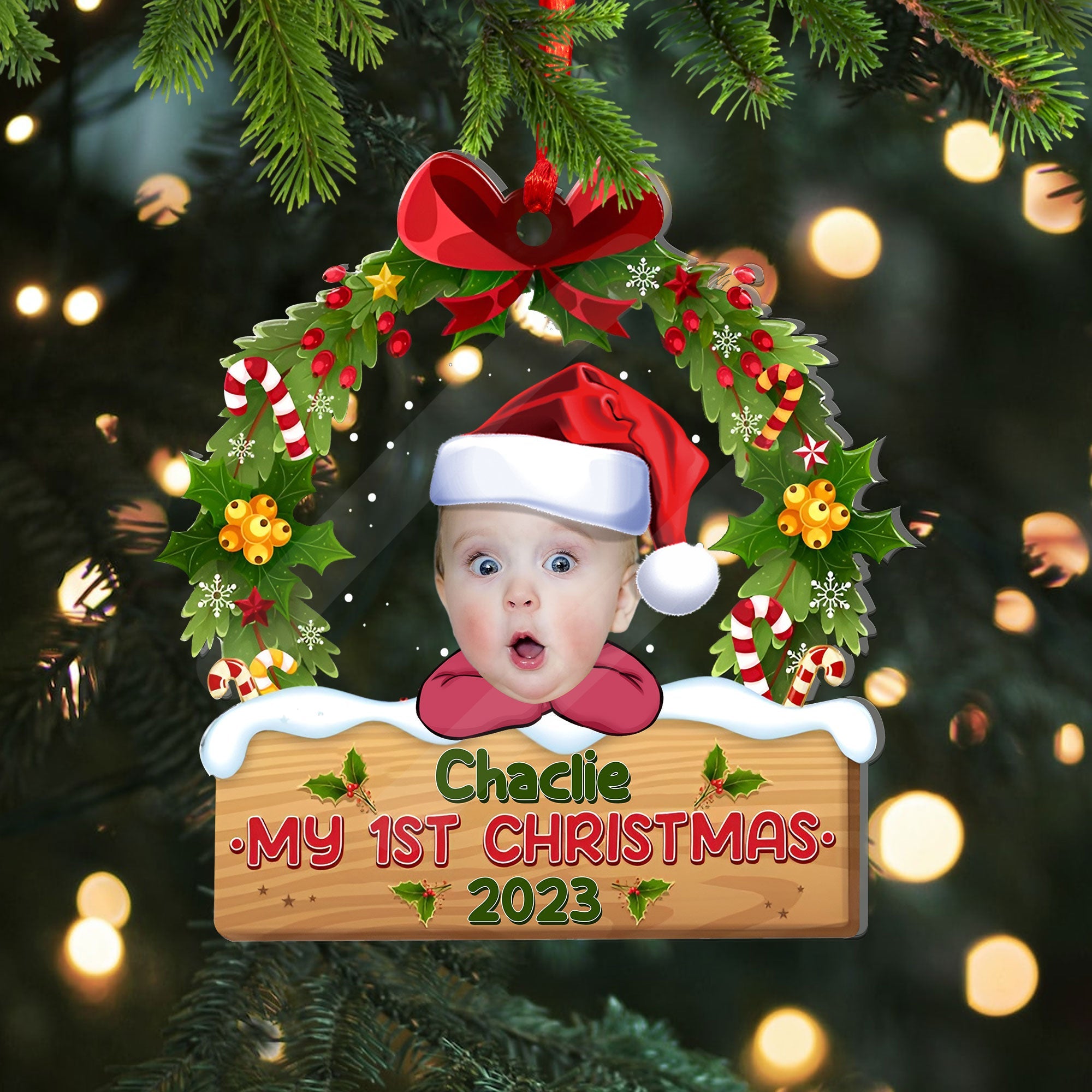 My Baby First Christmas - New BornGift For Family - Custom Photo And Name, Personalized Acrylic Ornament