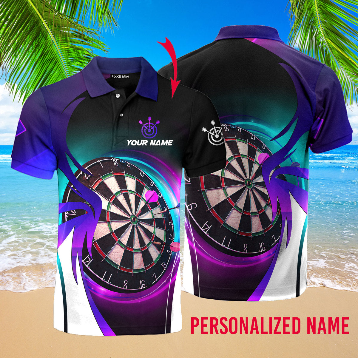 Personalized Dart Player Neon Galaxy Polo Shirt