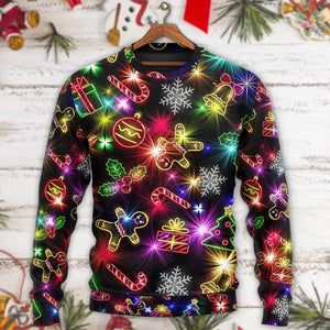 Christmas With Tree And Gift Cookies Gingerbread Man Neon Ugly Sweaters