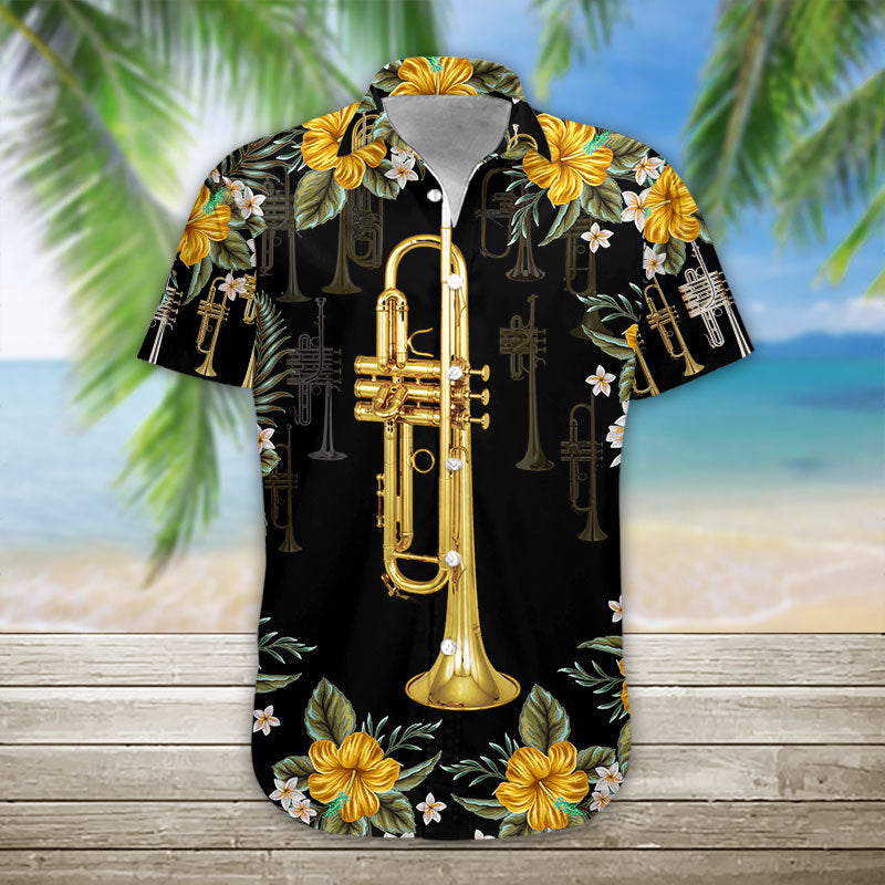 Trumpet And Yellow Flowers - Hawaiian Shirt