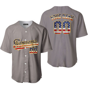 Personalized Vintage American Flag Gray Baseball Tee Jersey