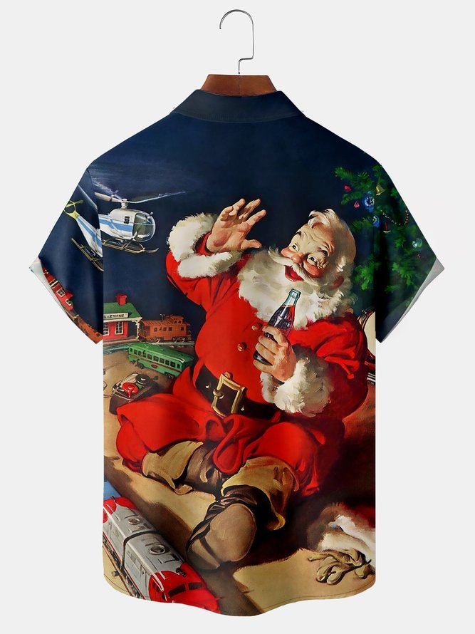 Christmas Giant Santa Claus And Helicopter - Hawaiian Shirt