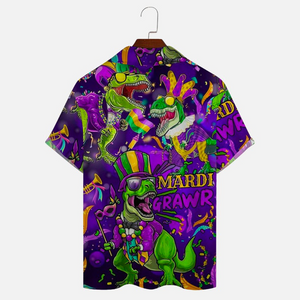 Mardi Gras Dinosaur Cartoon - Gift For Family, Friends - Hawaiian Shirt