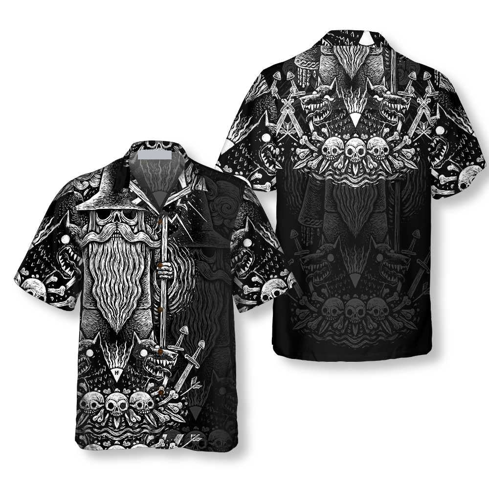 Black And White Viking Odin Norse Mythology - Hawaiian Shirt