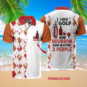 Custom Name I Like Golf And Bourbon Red Golf - Personalized Men Polo Shirt