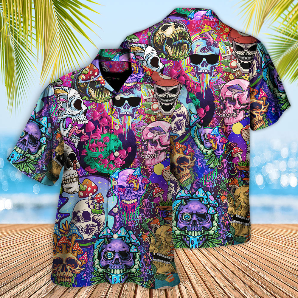 Hippie Mushroom And Skull Colorful Art - Hawaiian Shirt