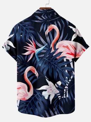 Tropical Jungle Pattern With Flamingo Dark Color - Hawaiian Shirt Summer Vibe