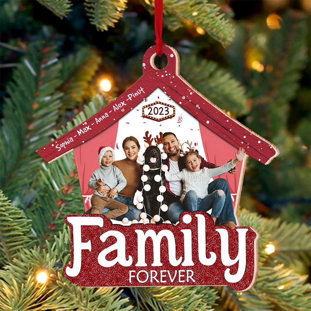 Family Forever, Custom Photo - Gift For Family - Personalized Custom Shaped Wooden Ornament