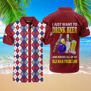 I Just Want To Drink Beer And Play Bowling Red Polo Shirt