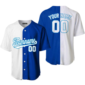 Personalized Blue LIght Blue White Split Fashion Baseball Tee Jersey