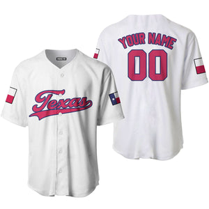 Personalized Texas Flag White Pink Blue Baseball Tee Jersey
