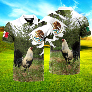 Mexican Rooster In Green Garden Polo Shirt For Men