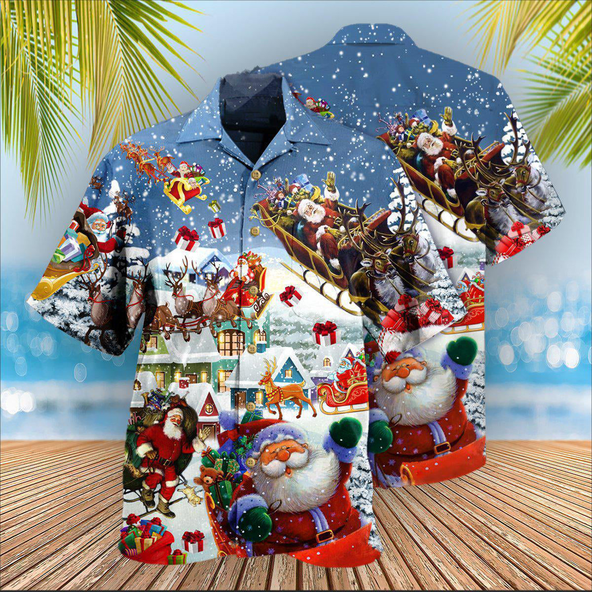 Christmas Say Hi From Santa's Sleigh Snow - Hawaiian Shirt