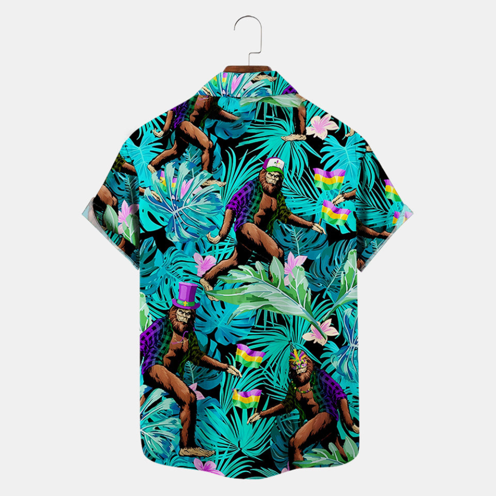 Mardi Gras Tropical Leaf And Ape  - Hawaiian Shirt