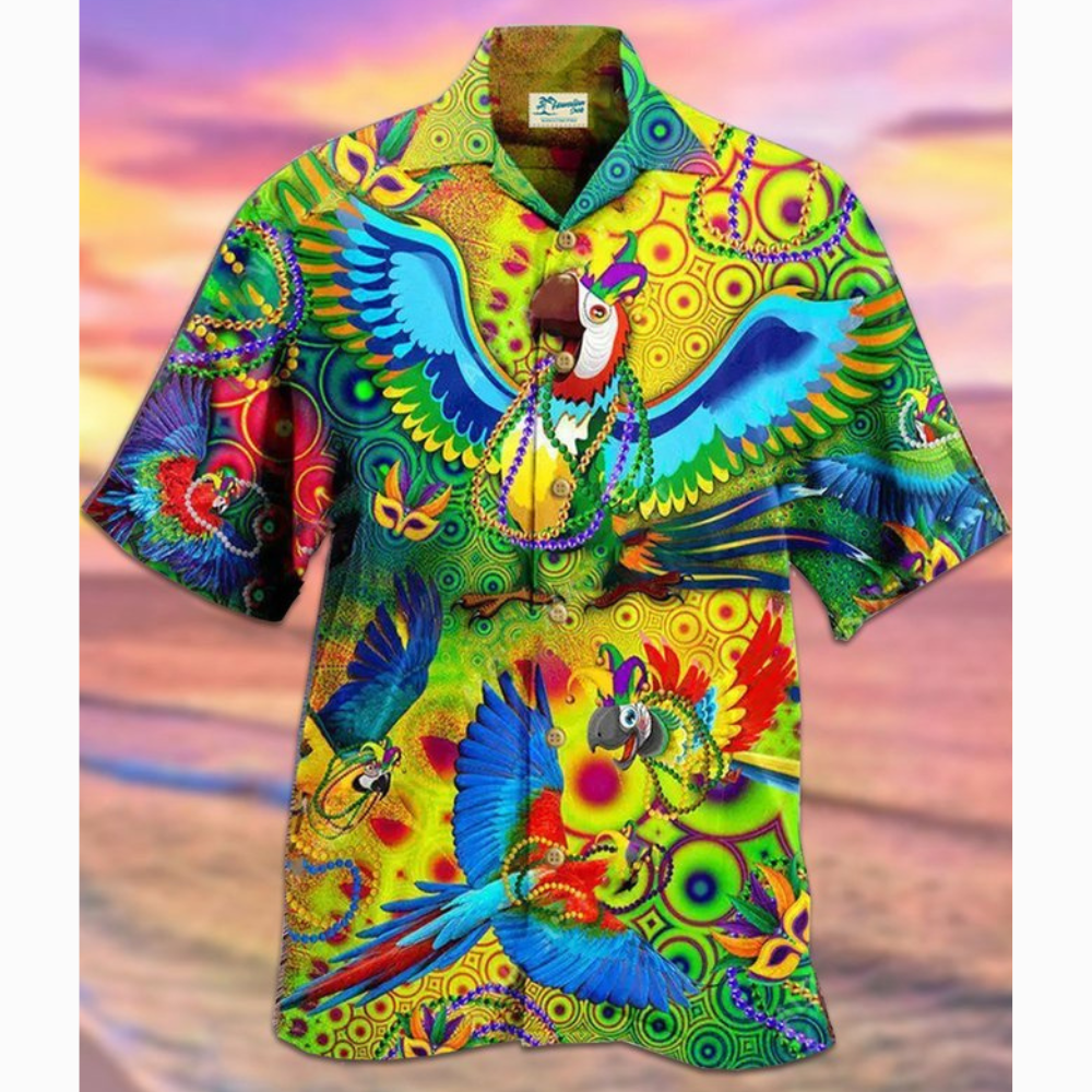 Mardi Gras Colorful Parrot - Gift For Family, Friends - Hawaiian Shirt