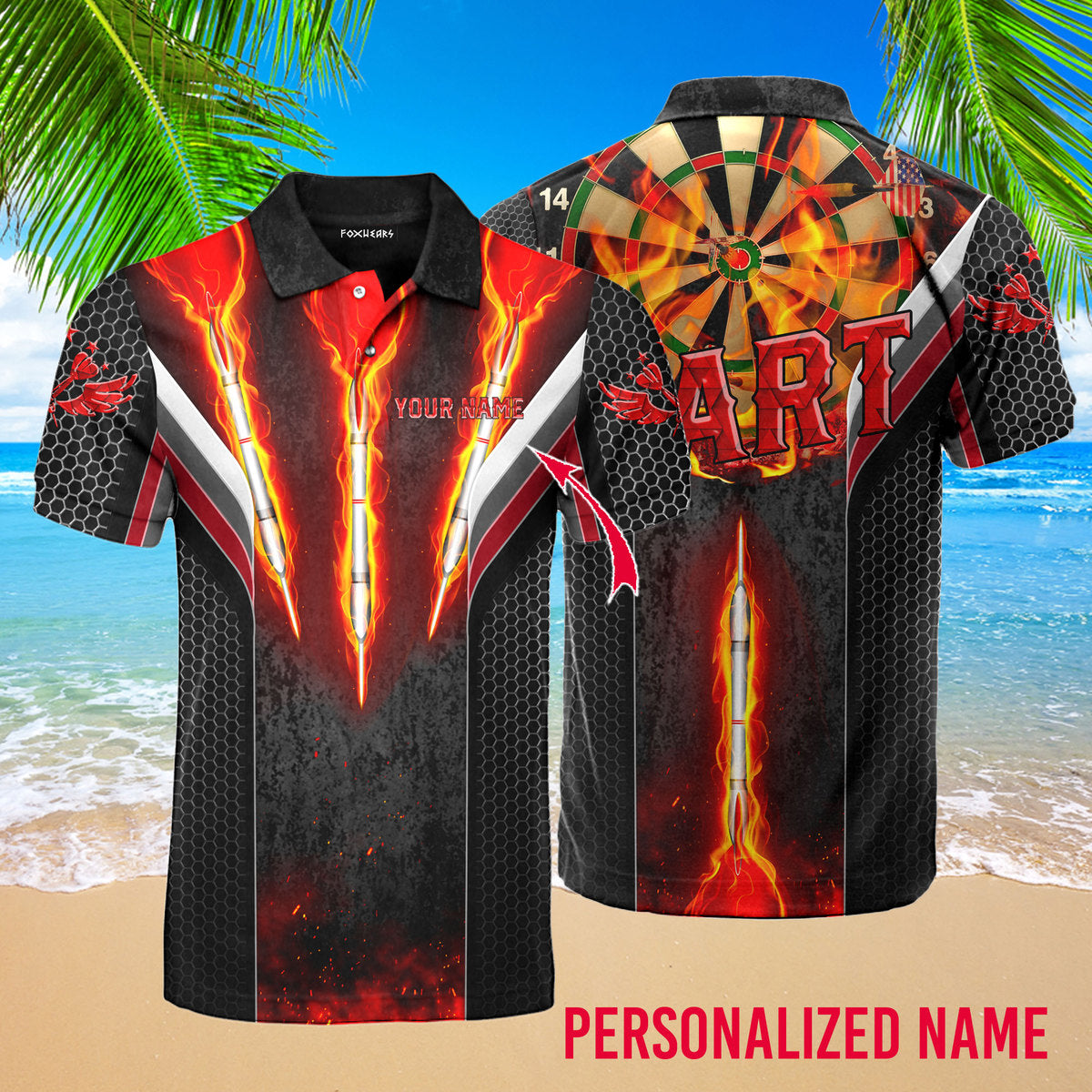 Custom Name Dart Fire - Personalized Men Polo Shirt