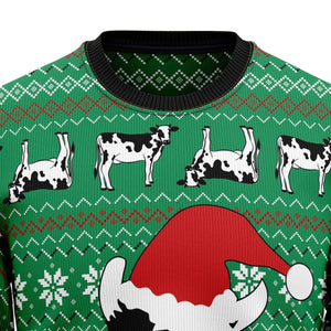 Funny Cow Christmas With Noel Hat Ugly Sweater