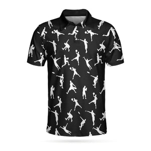 Silhouette Playing Disc Black Golf Pattern Disc Polo Shirt For Men