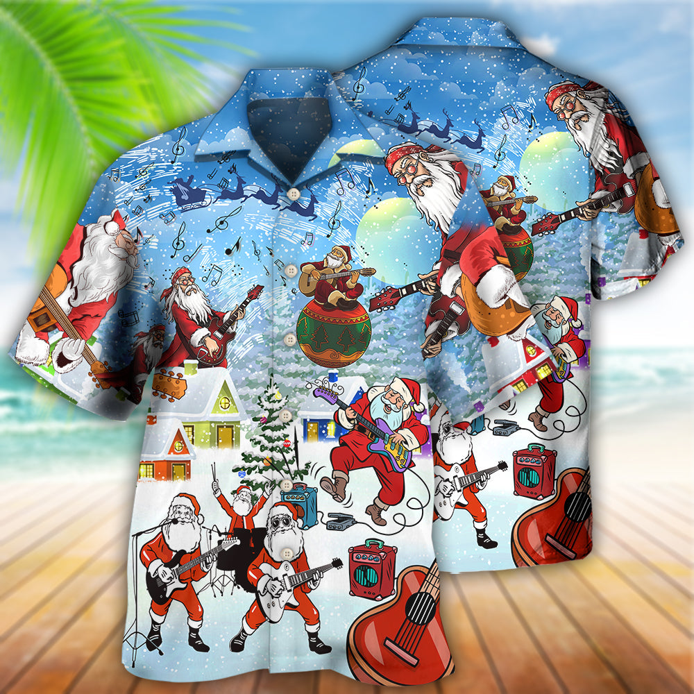 Christmas Santa Loves Music And Guitar - Hawaiian Shirt