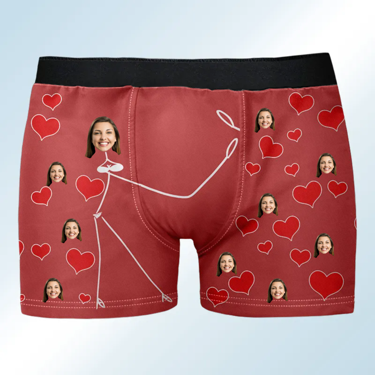 Custom Photo Beautiful Faces Red Heart - Funny Gift For Husband, Boyfriend- Personalized Men's Boxer Briefs