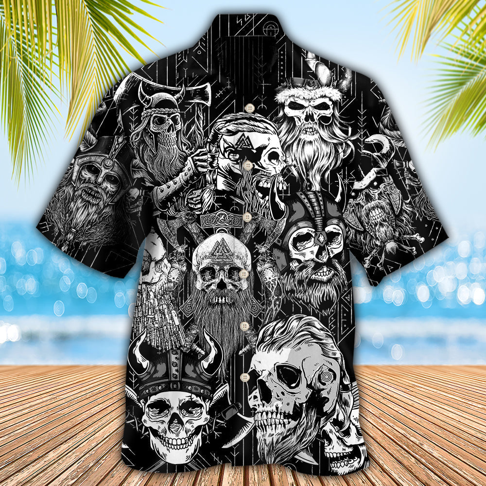 Viking Beard Warrior Skull With Crossed Axes - Hawaiian Shirt