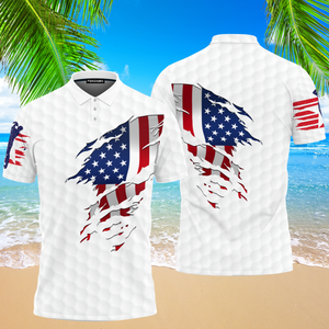 Independence Day American Flag White Polo Shirt For Men