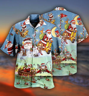 Christmas Cute Santa Claus Go Fishing - Hawaiian Shirt