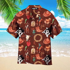 Country Cowboy Racing Horse Hat Money Brown Hawaiian Shirt