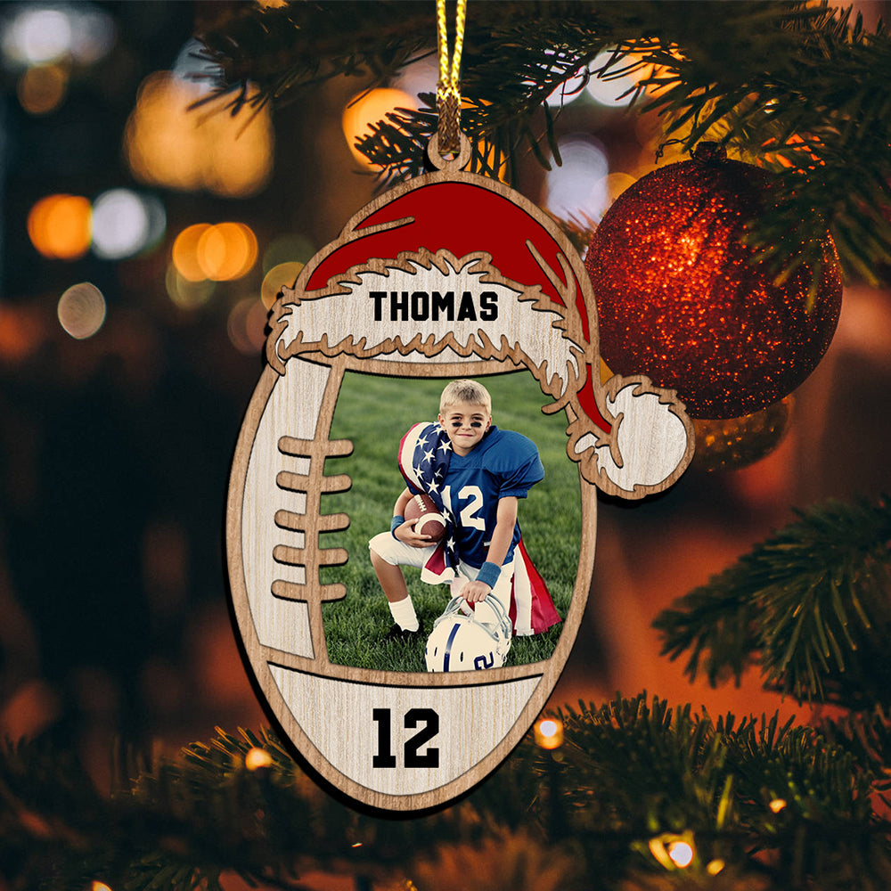 American Football, Gridiron Football Lover - Custom Photo And Name, Personalized Wood Ornament - Family Gift