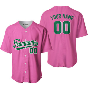 Personalized Kelly Green White And Pink Baseball Tee Jersey