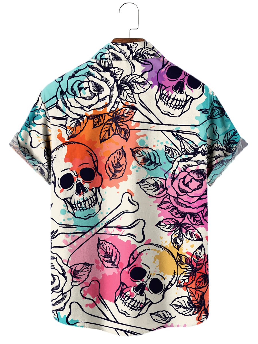 Vintage Skulls And Roses Flower - Hawaiian Shirt