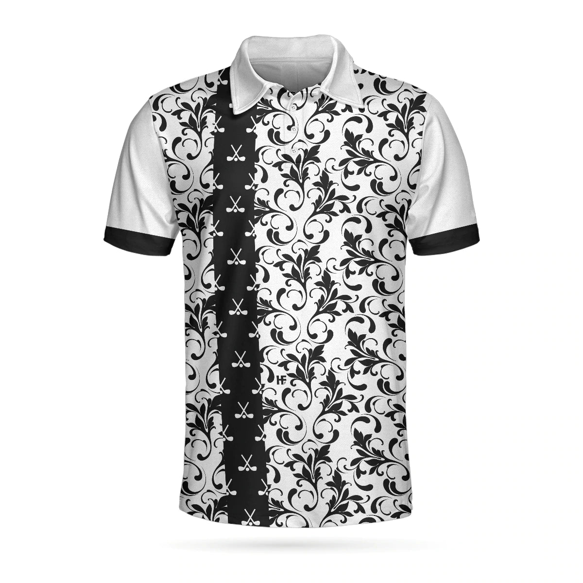 Floral Pattern In Black And White Floral Golf Polo Shirt For Men