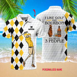 Custom Name I Like Golf and Bourbon Yellow Golf Skull - Personalized Men Polo Shirt