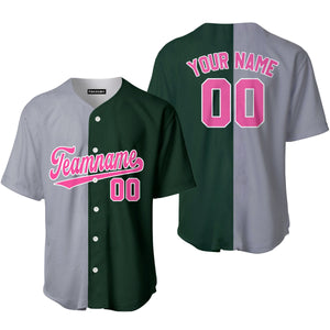 Personalized Gray Kelly Green Pink Split Fashion Baseball Tee Jersey