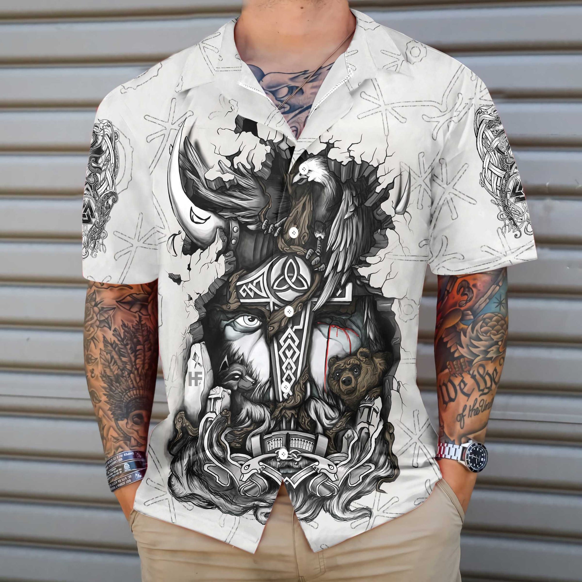 Viking Tattoo Odin White - Hawaiian Shirt