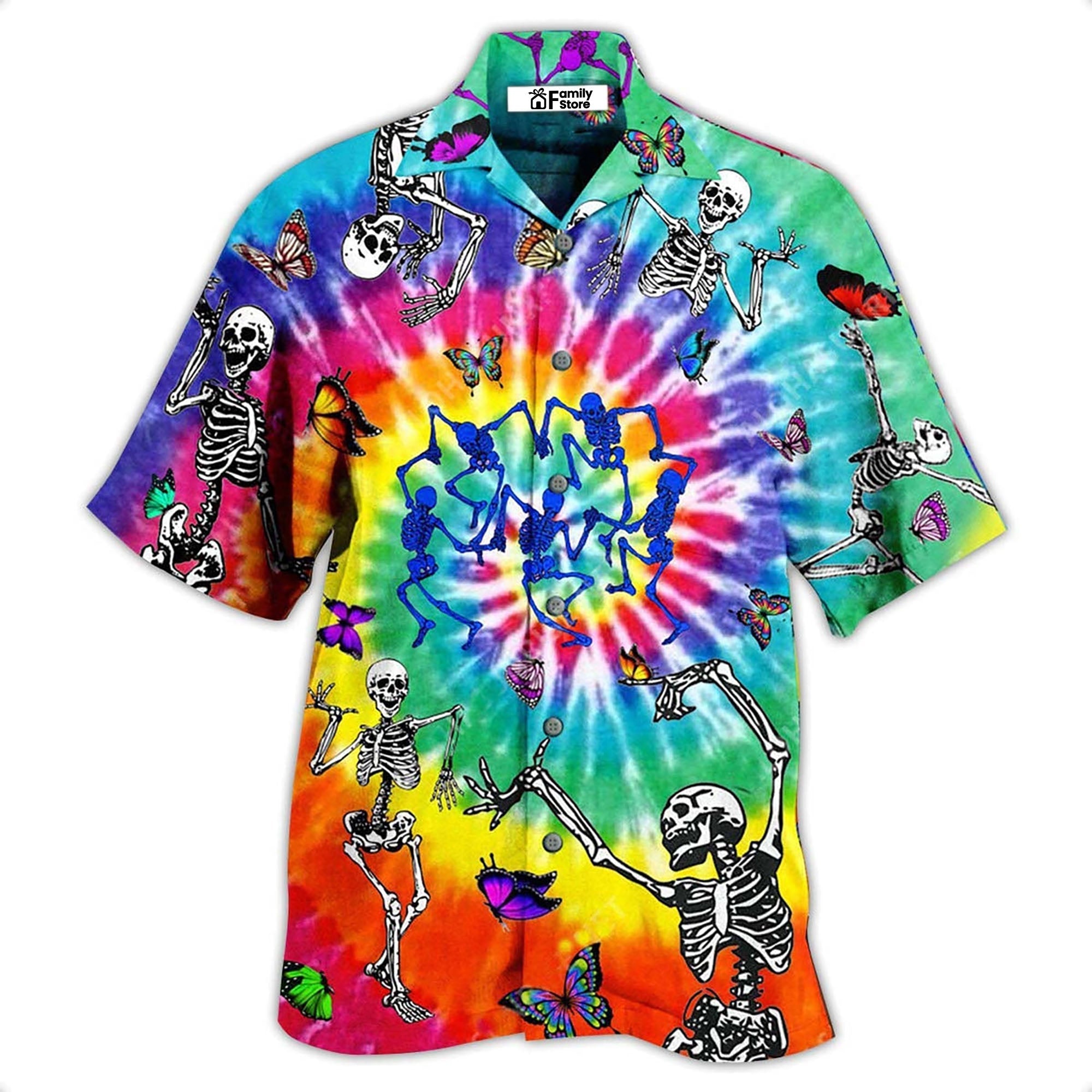 Hippie Skull Dancing With Butterfly Funny - Hawaiian Shirt