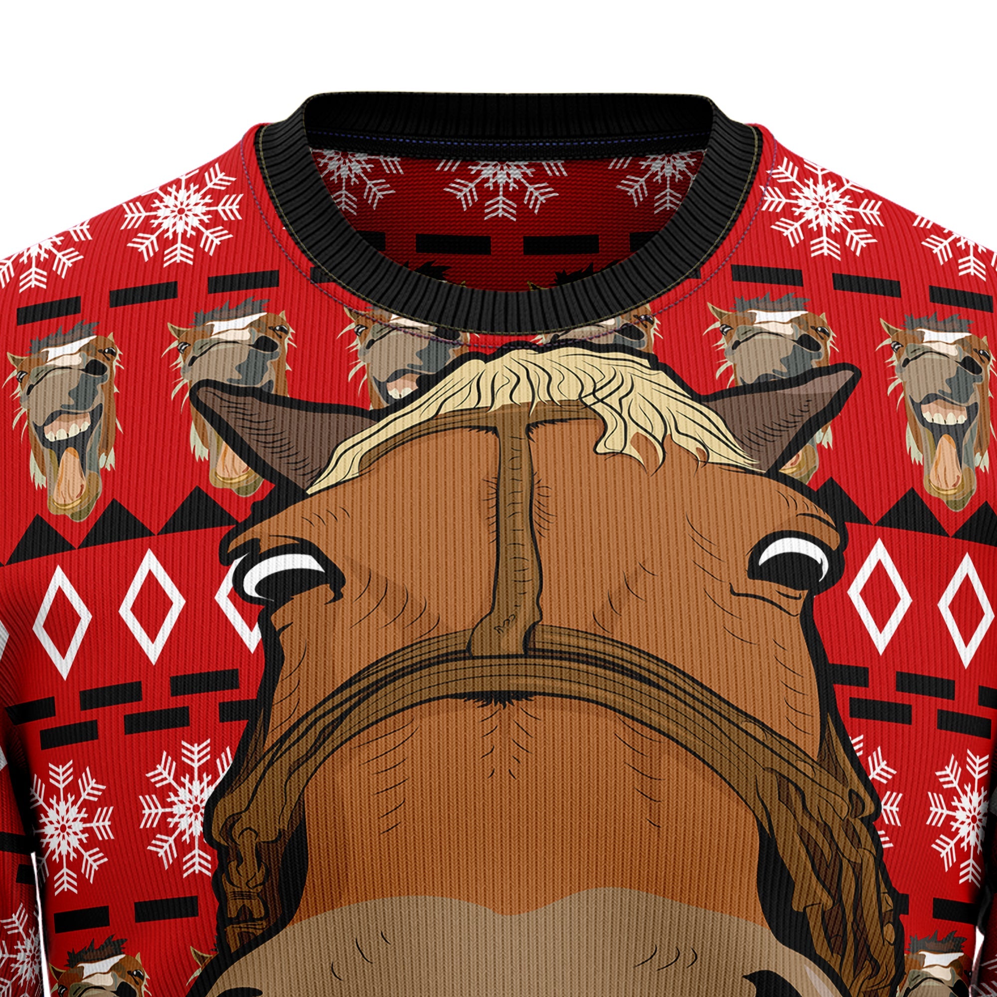 Funny Brown Horse Red Christmas Ugly Sweater