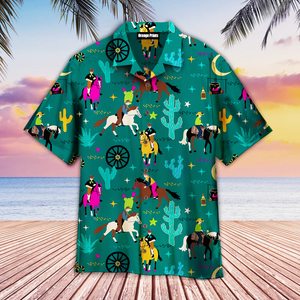 Cowboys Horses Green Aloha - Hawaiian Shirt