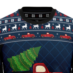 Vintage Red Truck Ugly Christmas Sweater