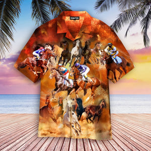 Horse Racing Fire Orange - Hawaiian Shirt